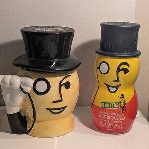 MR PEANUT and Top Hat 9" Ceramic Cookie Jar And Anniversary Glass Jar.